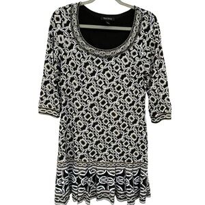 WHBM Geometric B&W Gold Metallic Print Pleated Hem Versatile Midi Dress - Sz S